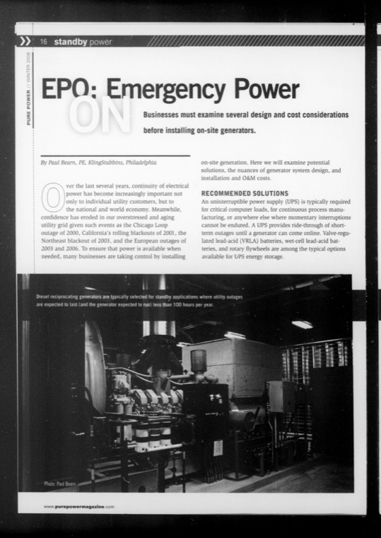 Bearn, EPO: Emergency Power — Plant Engineering, December 2008