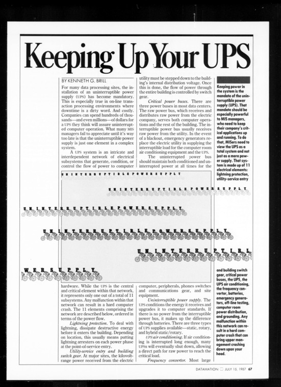 Brill, Keeping Up Your UPS — Datamation, July 1987