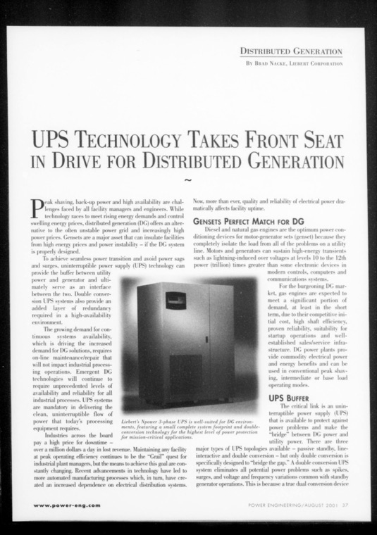 Nacke, UPS Technology Takes Front Seat — Power Engineering, August 2001